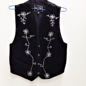 Women Real Black Suede Embroidered Vest  - Size M